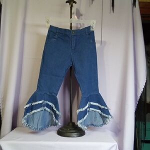 ⭐5 for $40 Stylish Blue Flare Jeans with Fringe